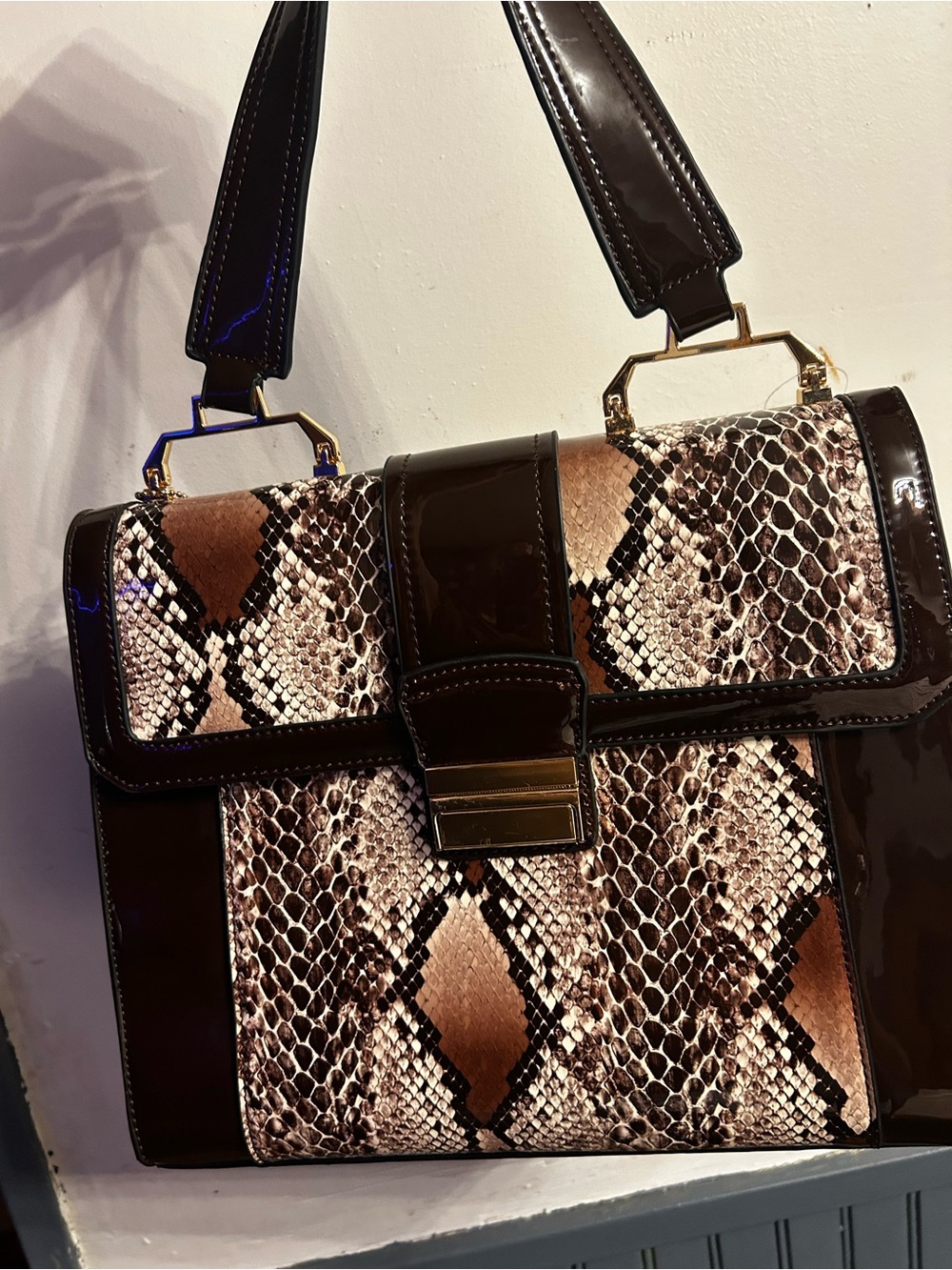 Gorgeous Faux Snake-Print Structured Shoulder Bag